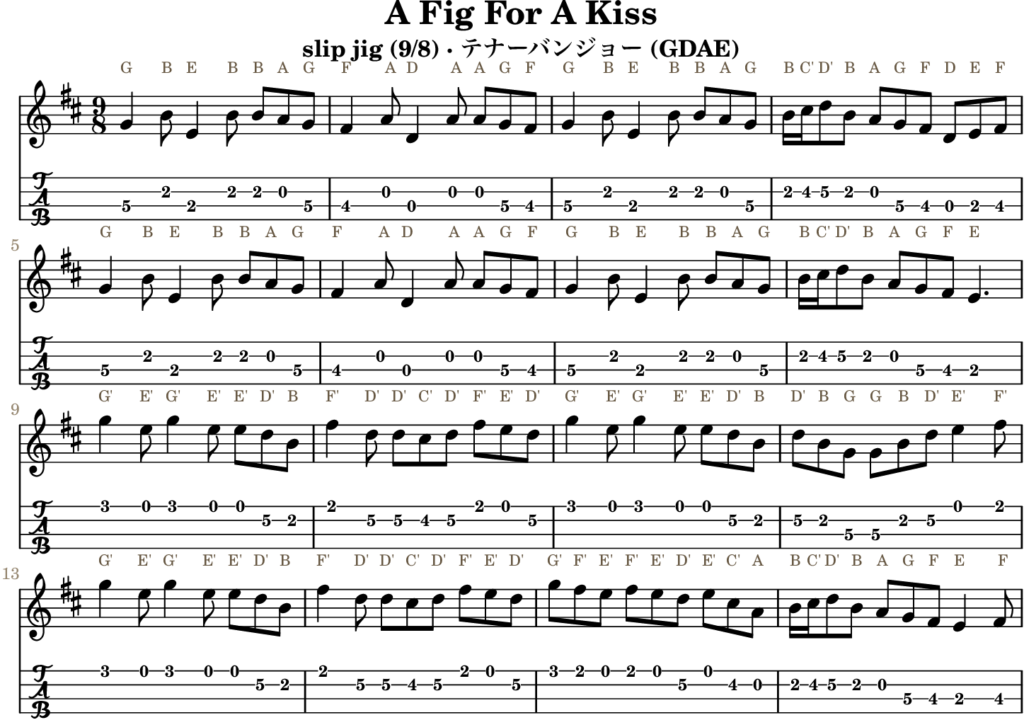 A Fig For A Kiss（Eドリアン・Slip Jig）｜バンジョーTABとD管ホイッスル運指