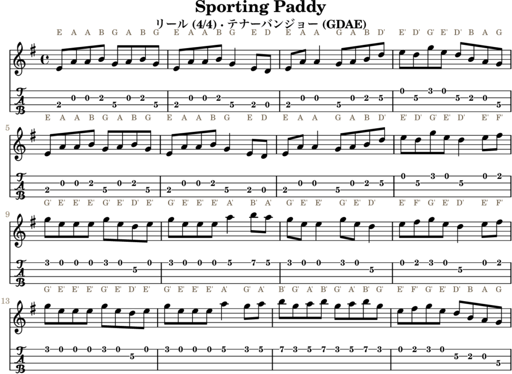 Sporting Paddy（Gメジャー・Reel）｜バンジョーTABとD管ホイッスル運指