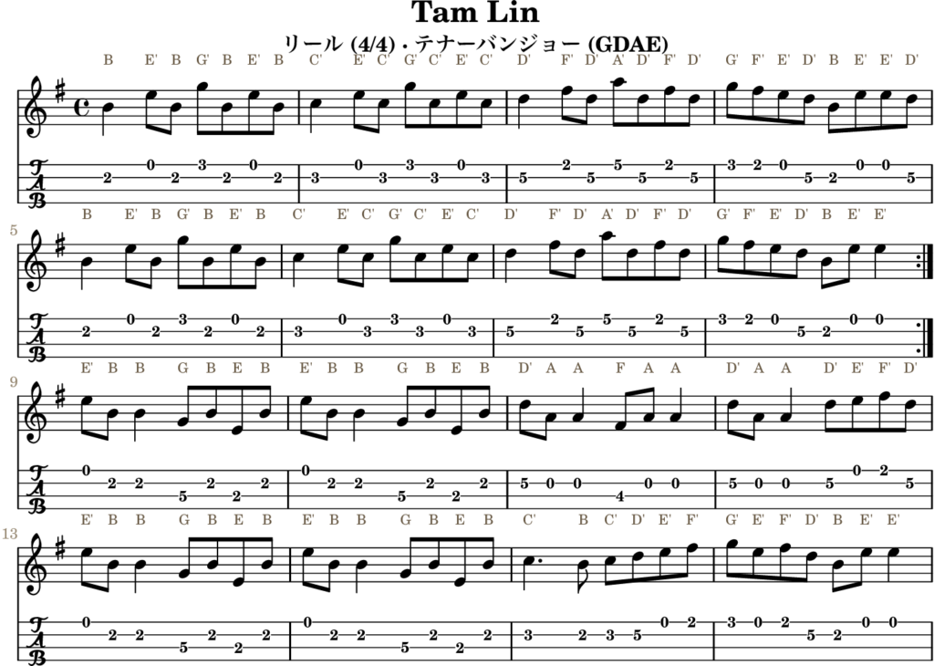 Tam Lin(Eマイナー・Reel)|バンジョーTABとD管ホイッスル運指