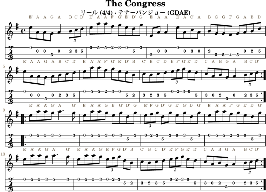 The Congress（Dミクソリディアン・Reel）｜バンジョーTABとD管ホイッスル運指