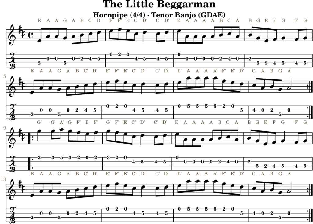 The Little Beggarman in A Mixolydian — Hornpipe | Tenor Banjo TAB & D Whistle Fingering