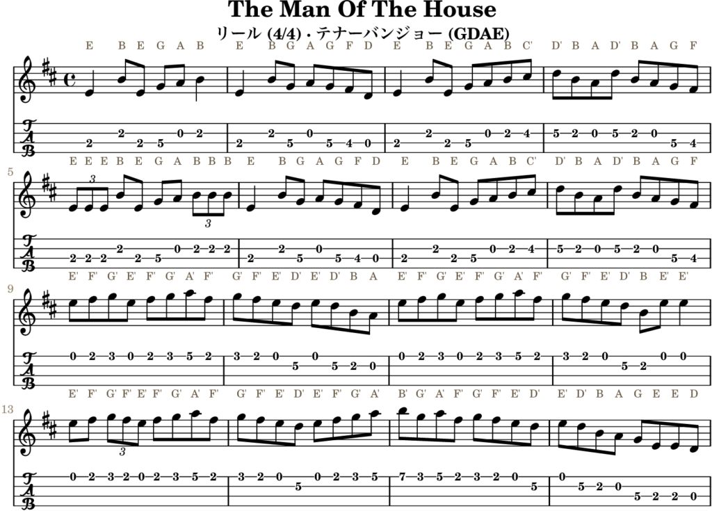 The Man Of The House（Dメジャー・Reel）｜バンジョーTABとD管ホイッスル運指