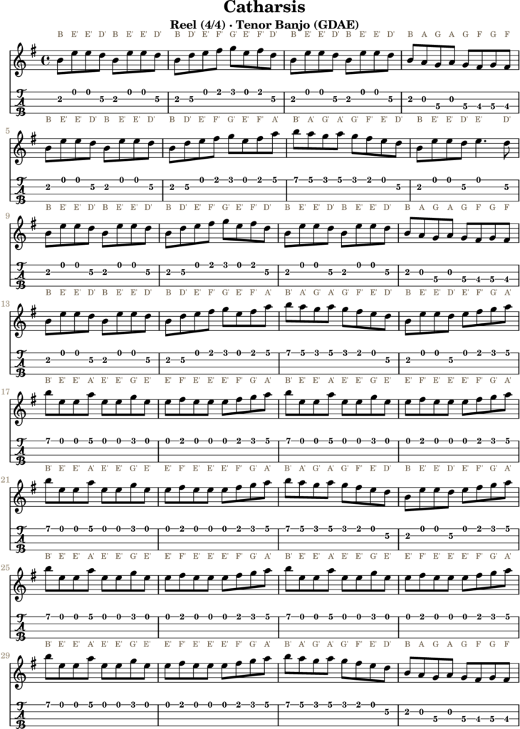 Catharsis in E Minor — Reel | Tenor Banjo TAB & D Whistle Fingering