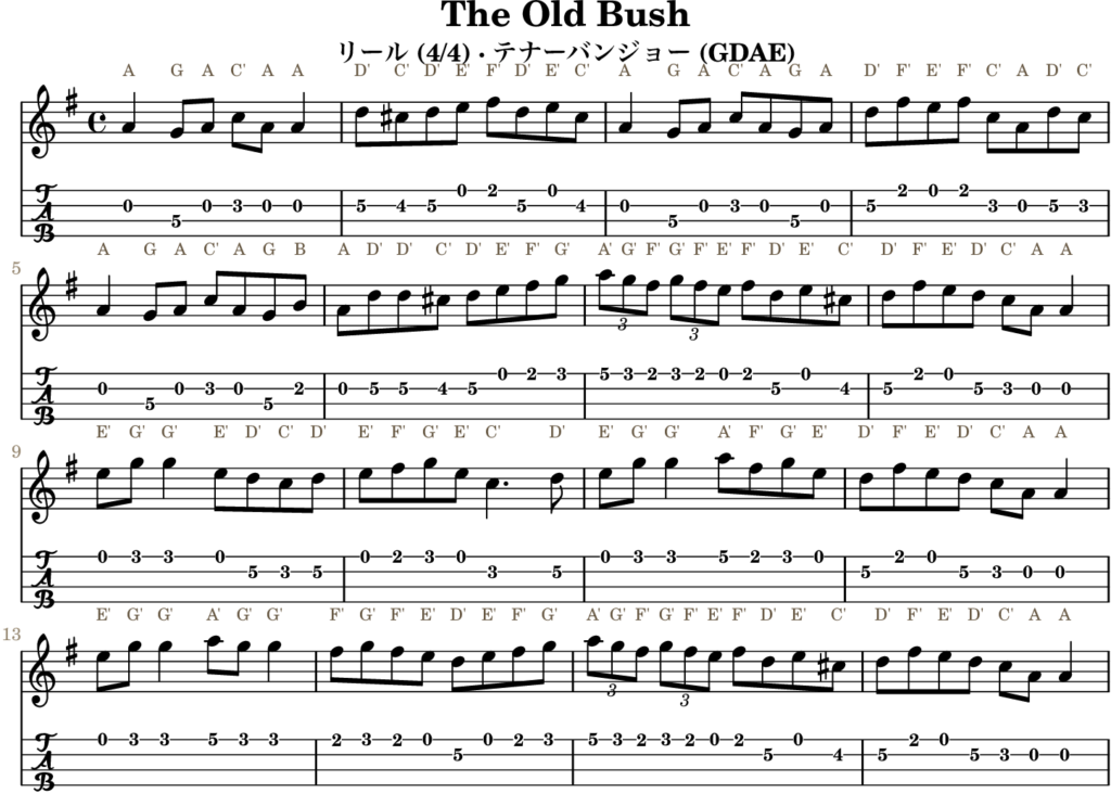 The Old Bush（Dミクソリディアン・Reel）｜バンジョーTABとD管ホイッスル運指