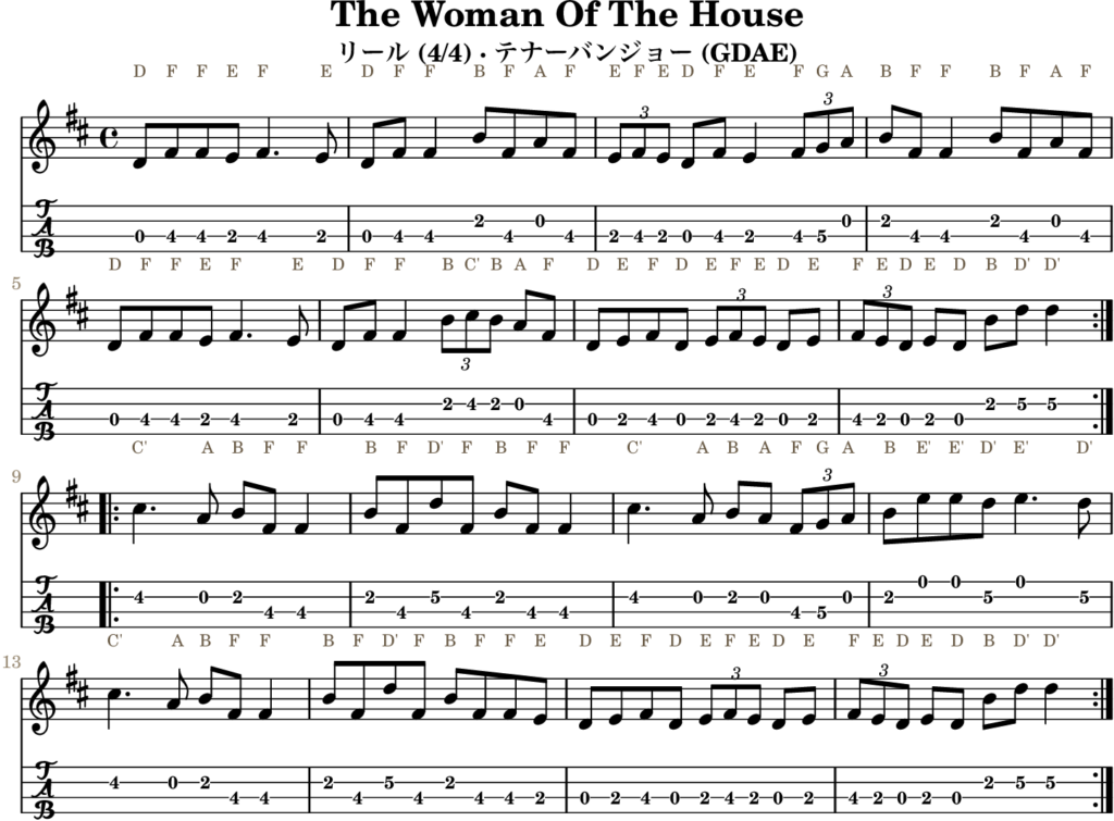The Woman Of The House(Dメジャー・Reel)|バンジョーTABとD管ホイッスル運指